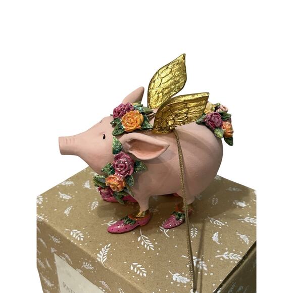 Patience Brewster Rose The Flying Pig Ornament Krinkles Christmas 4” w/ Box Pink - Picture 2 of 9